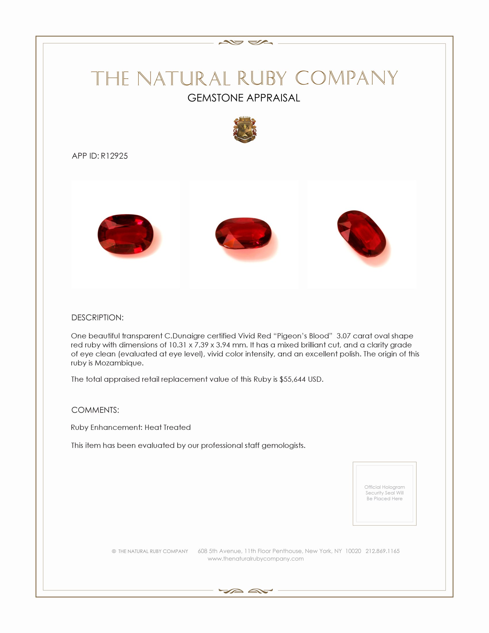 3.07 Ct. Ruby from Mozambique