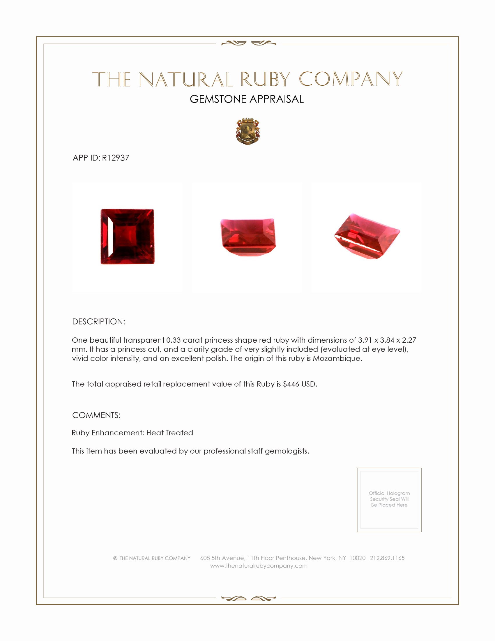 0.33 Ct. Ruby from Mozambique