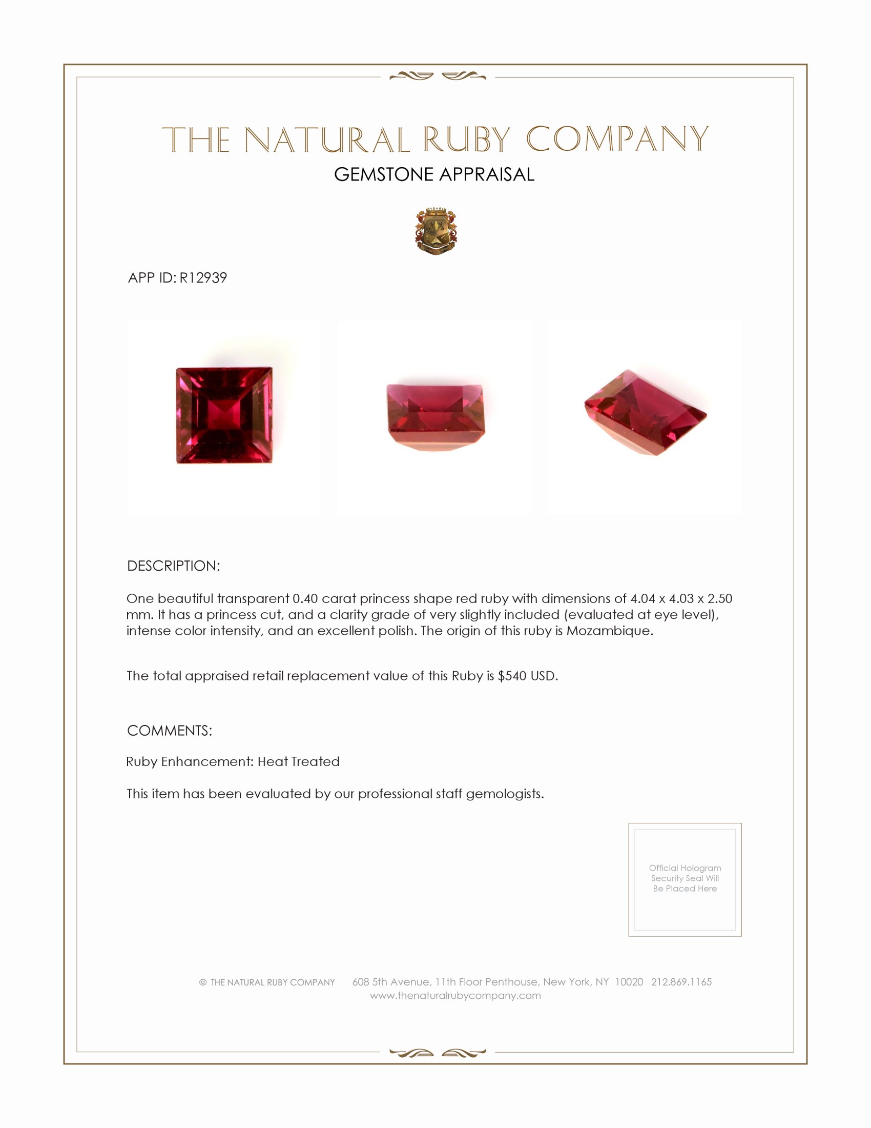 0.40 Ct. Ruby from Mozambique