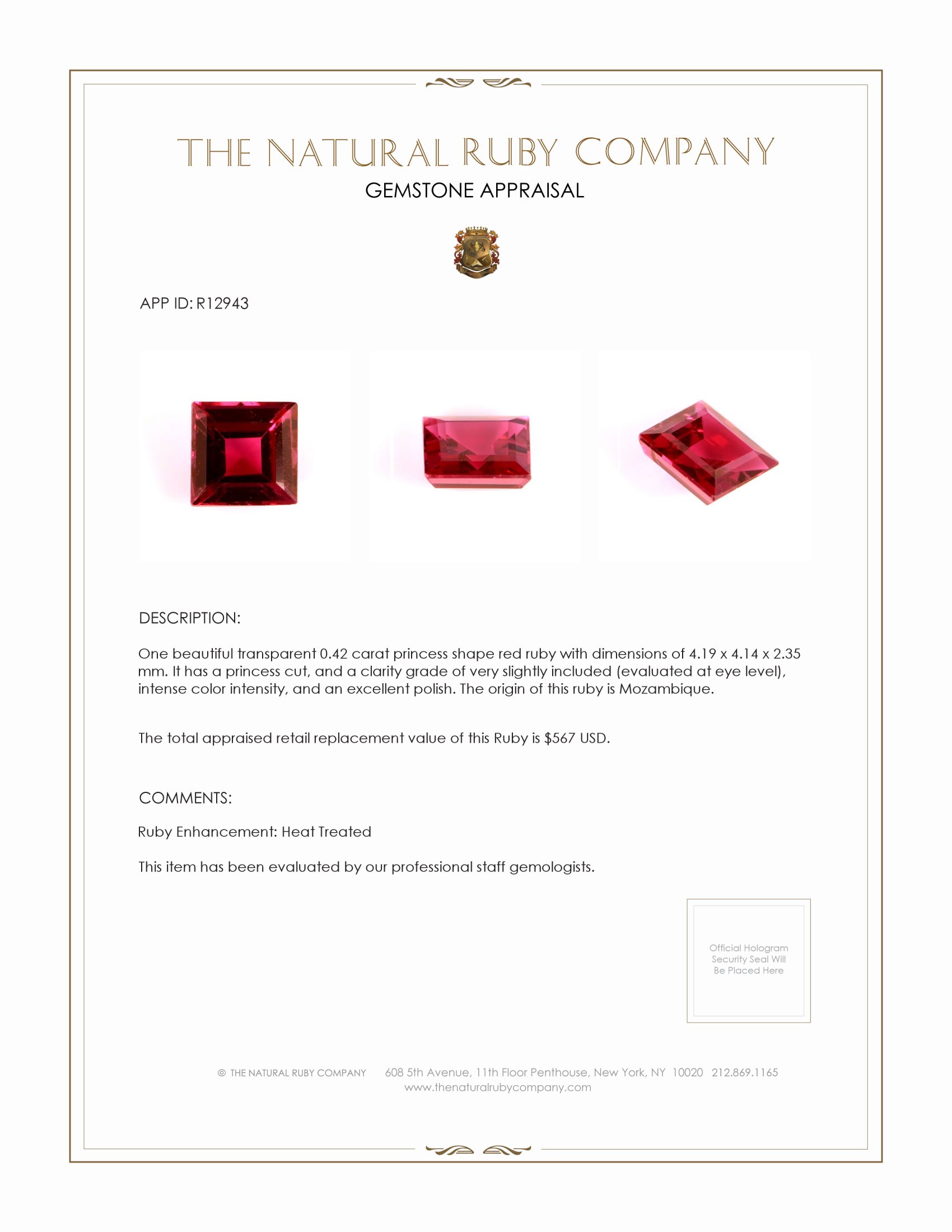 0.42 Ct. Ruby from Mozambique