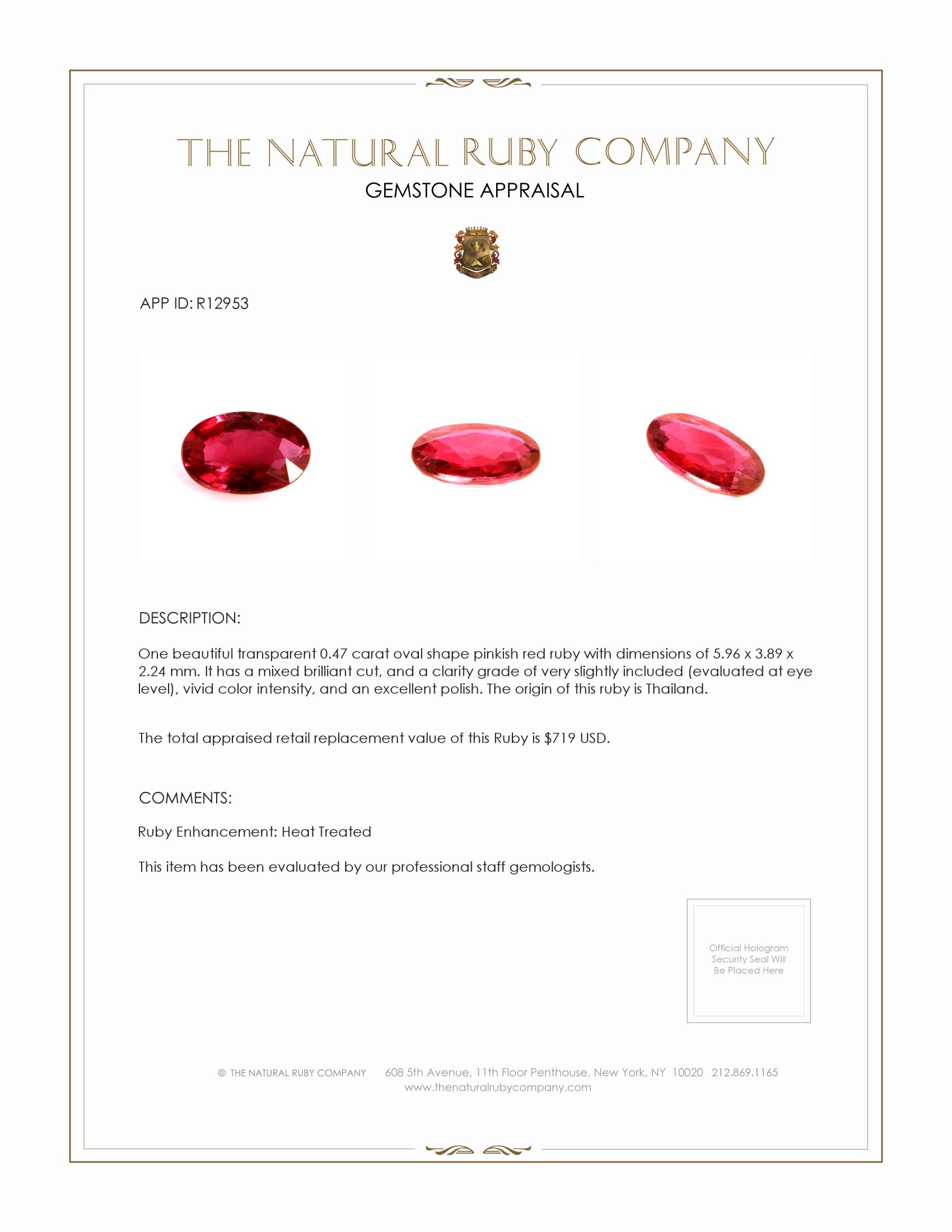 0.47 Ct. Ruby from Thailand