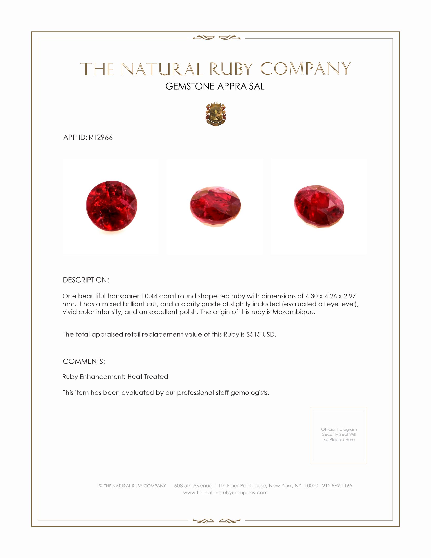 0.44 Ct. Ruby from Mozambique