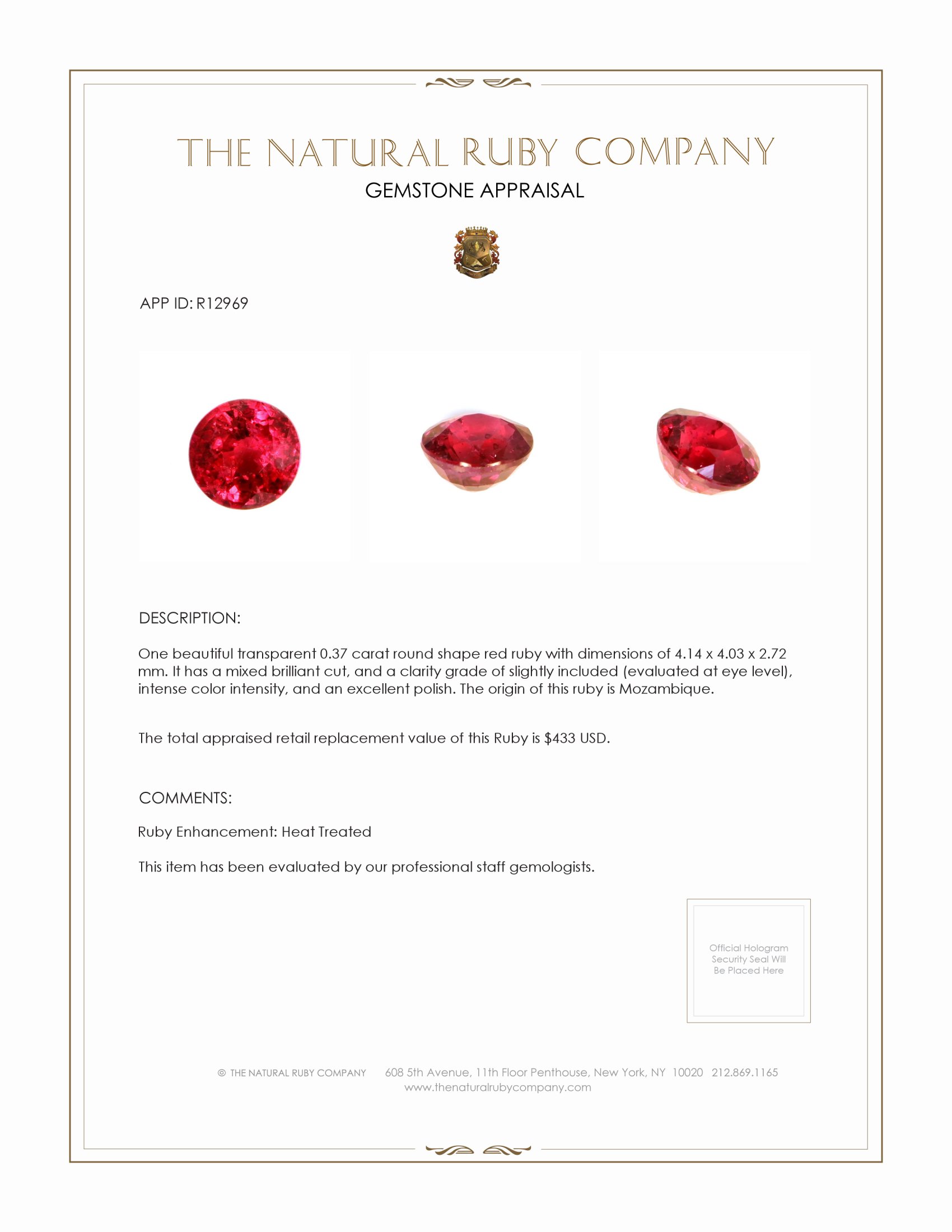 0.37 Ct. Ruby from Mozambique