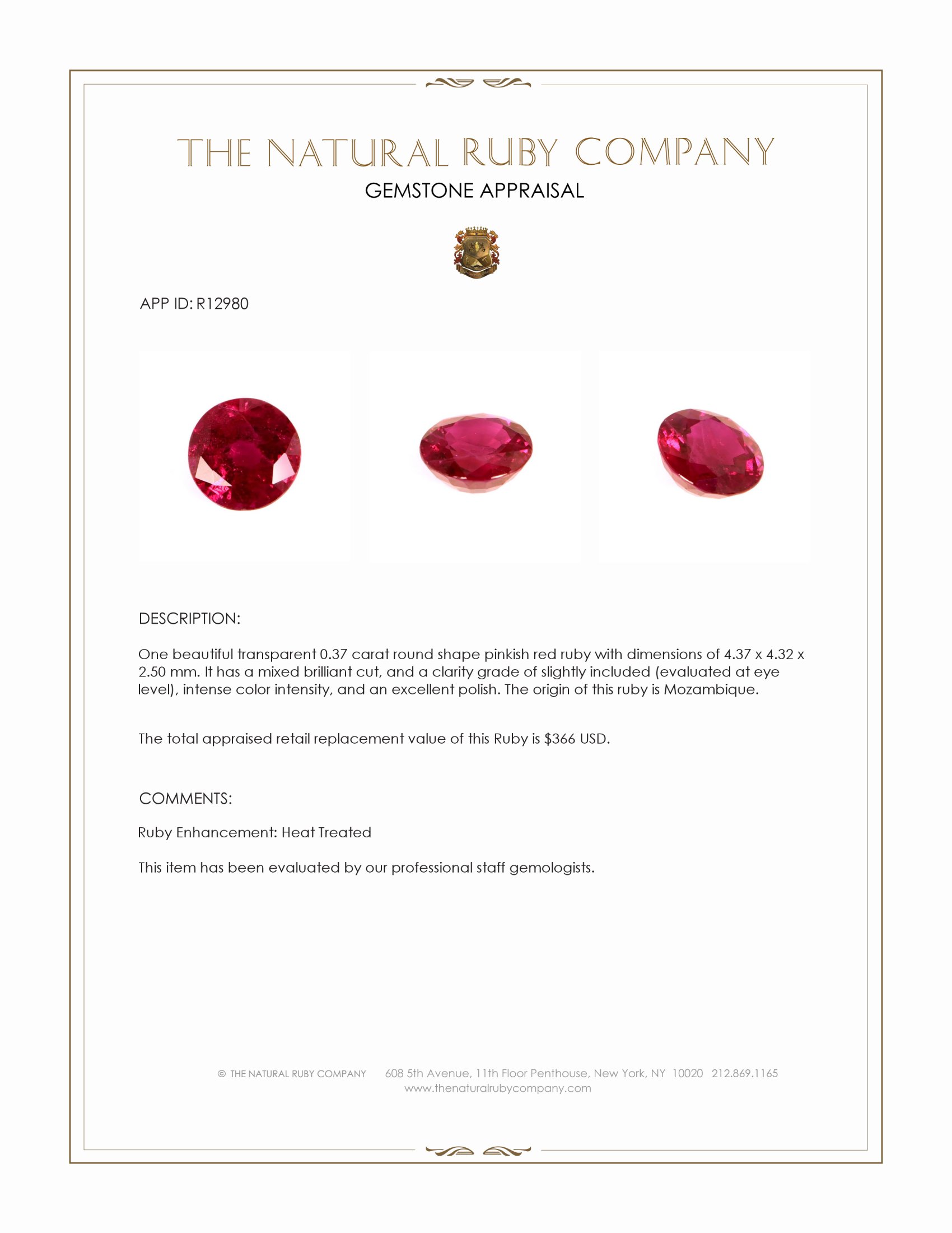 0.37 Ct. Ruby from Mozambique