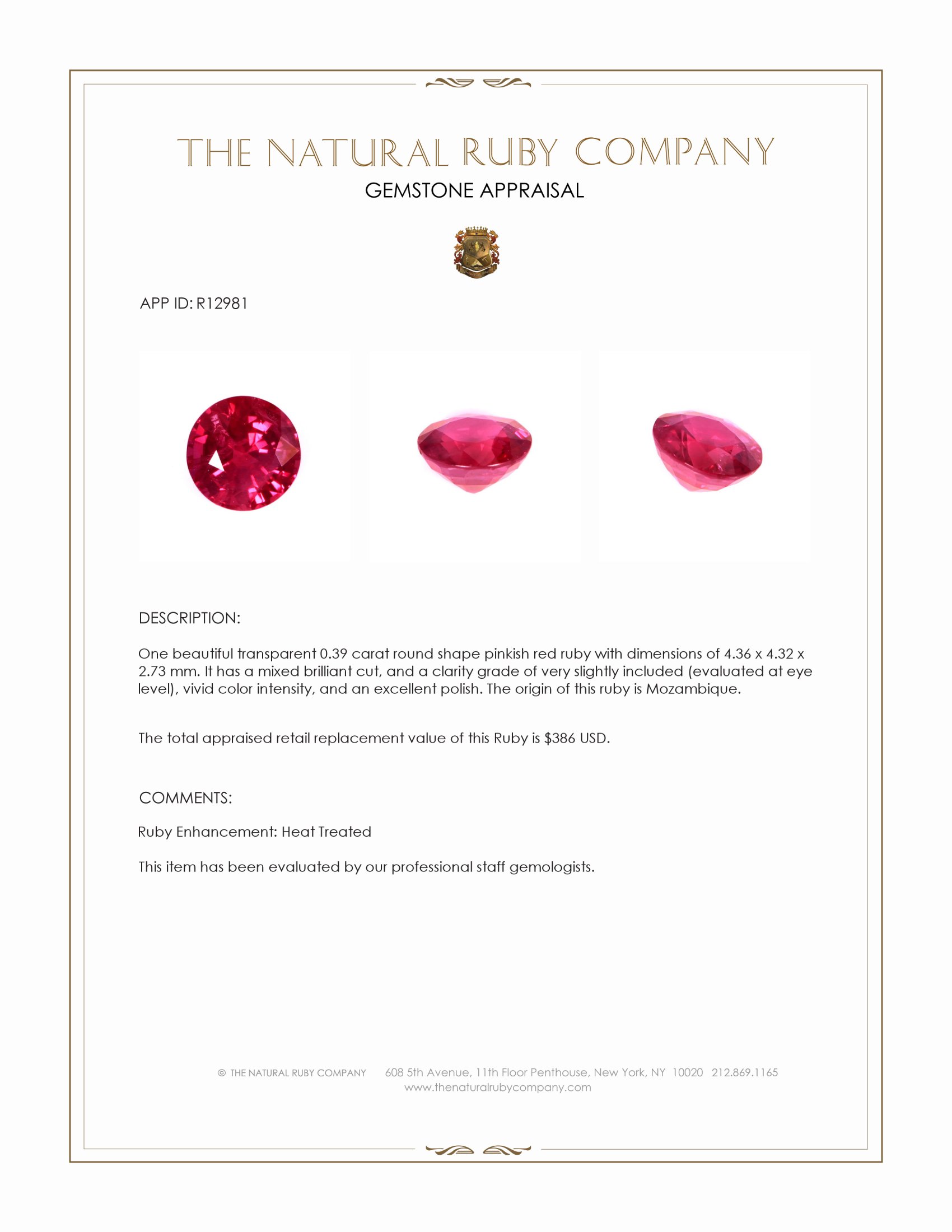 0.39 Ct. Ruby from Mozambique