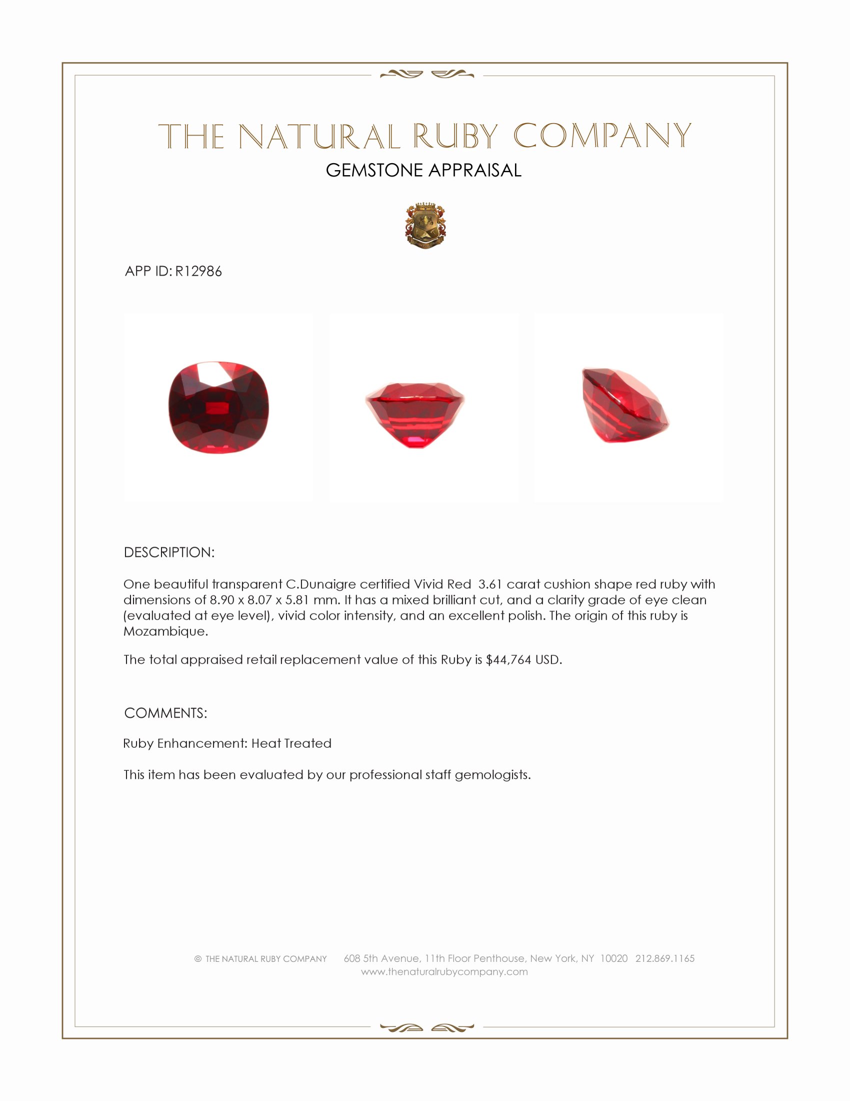 3.61 Ct. Ruby from Mozambique