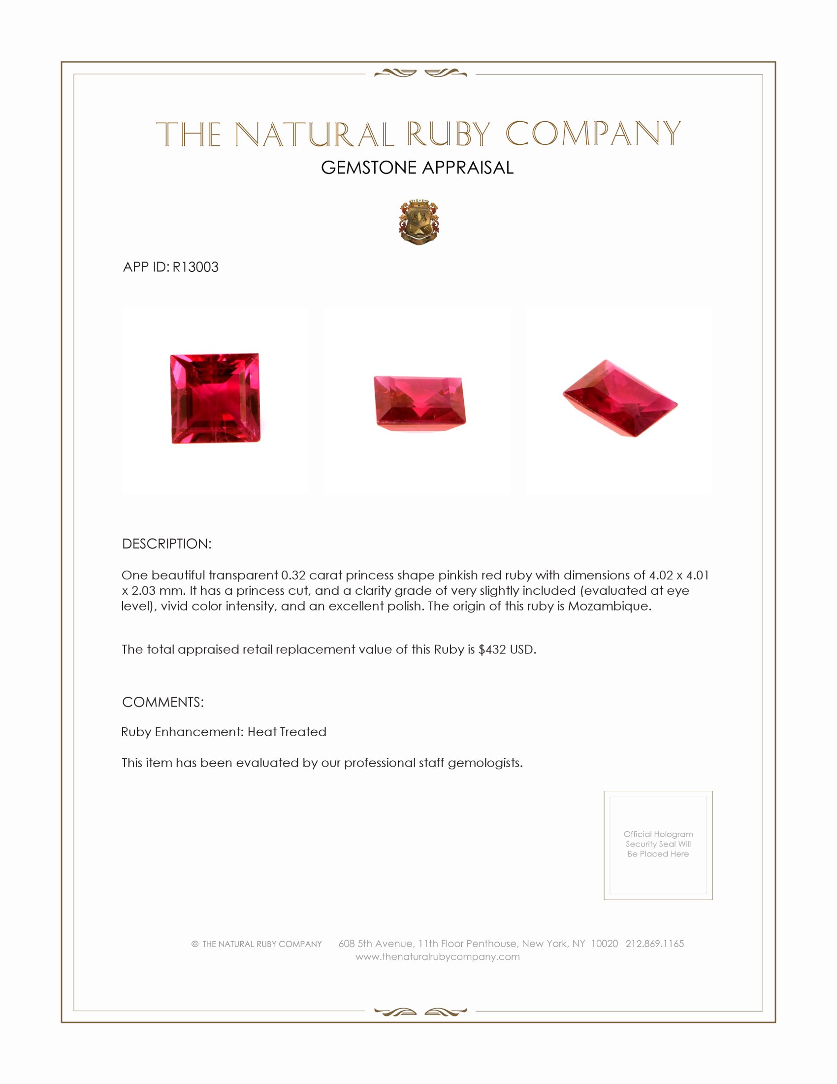 0.32 Ct. Ruby from Mozambique