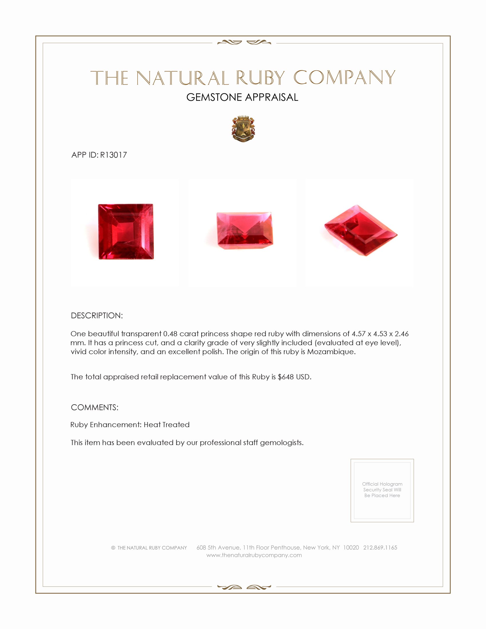 0.48 Ct. Ruby from Mozambique