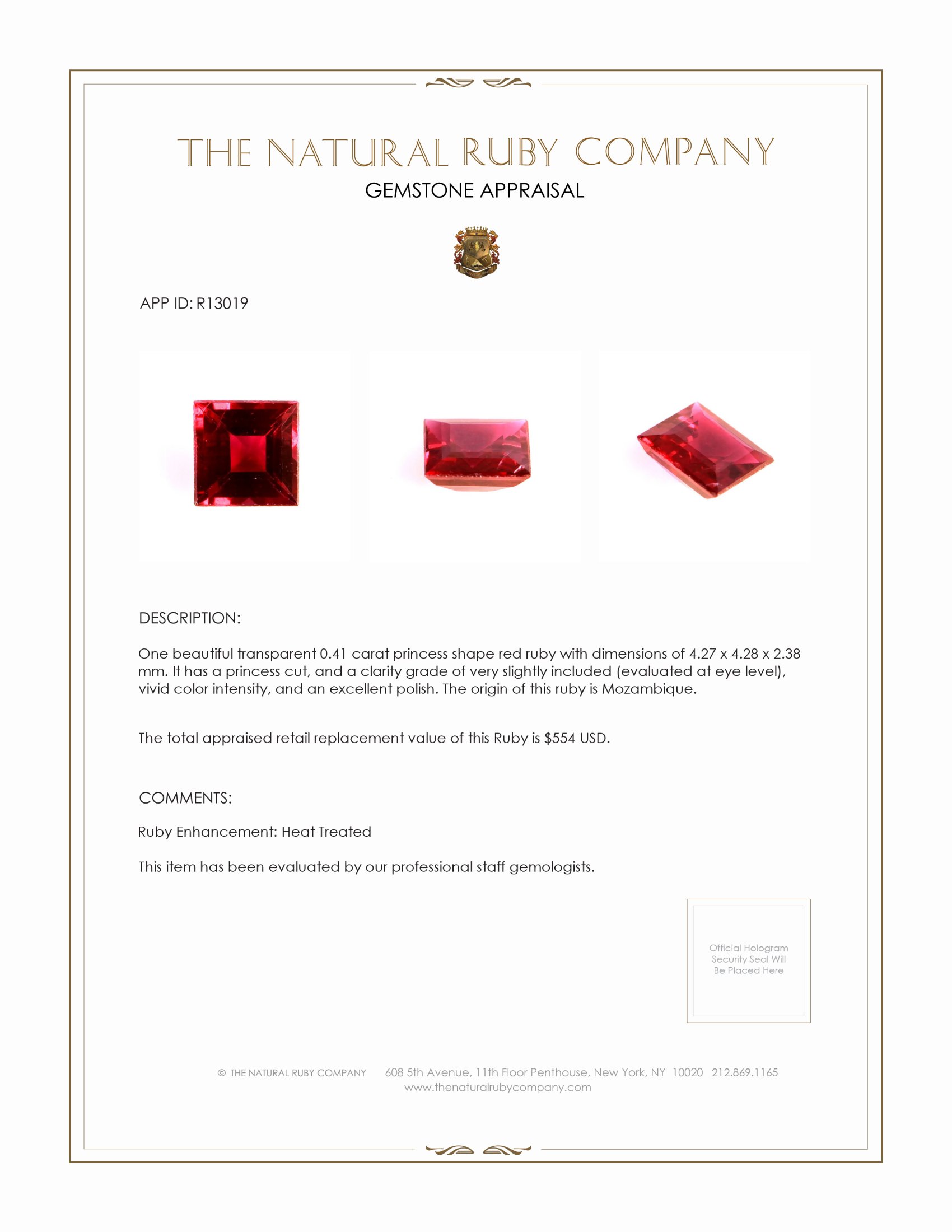 0.41 Ct. Ruby from Mozambique