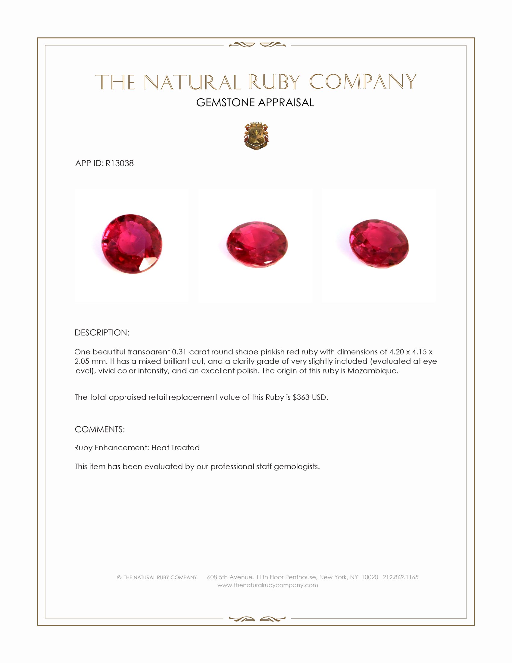 0.31 Ct. Ruby from Mozambique