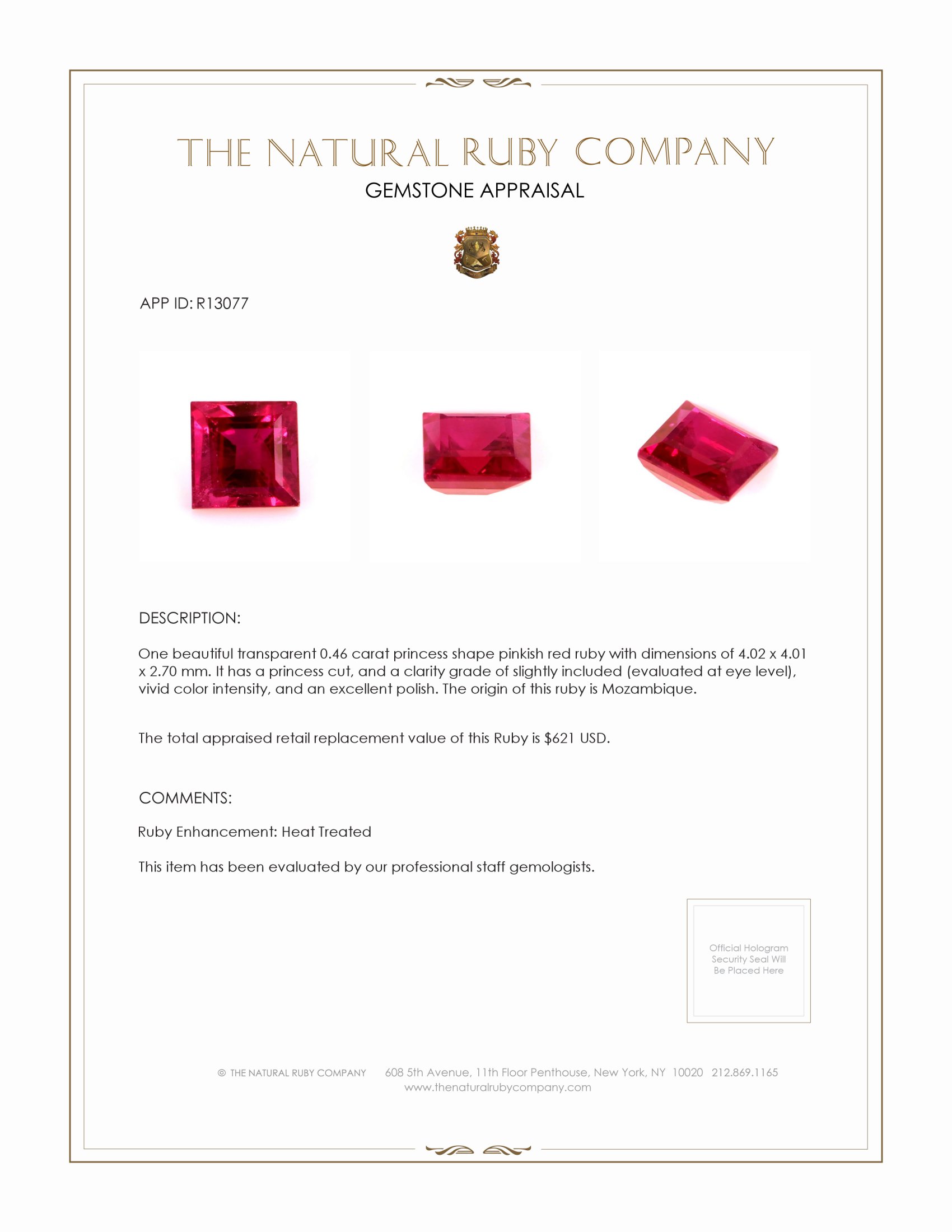 0.46 Ct. Ruby from Mozambique