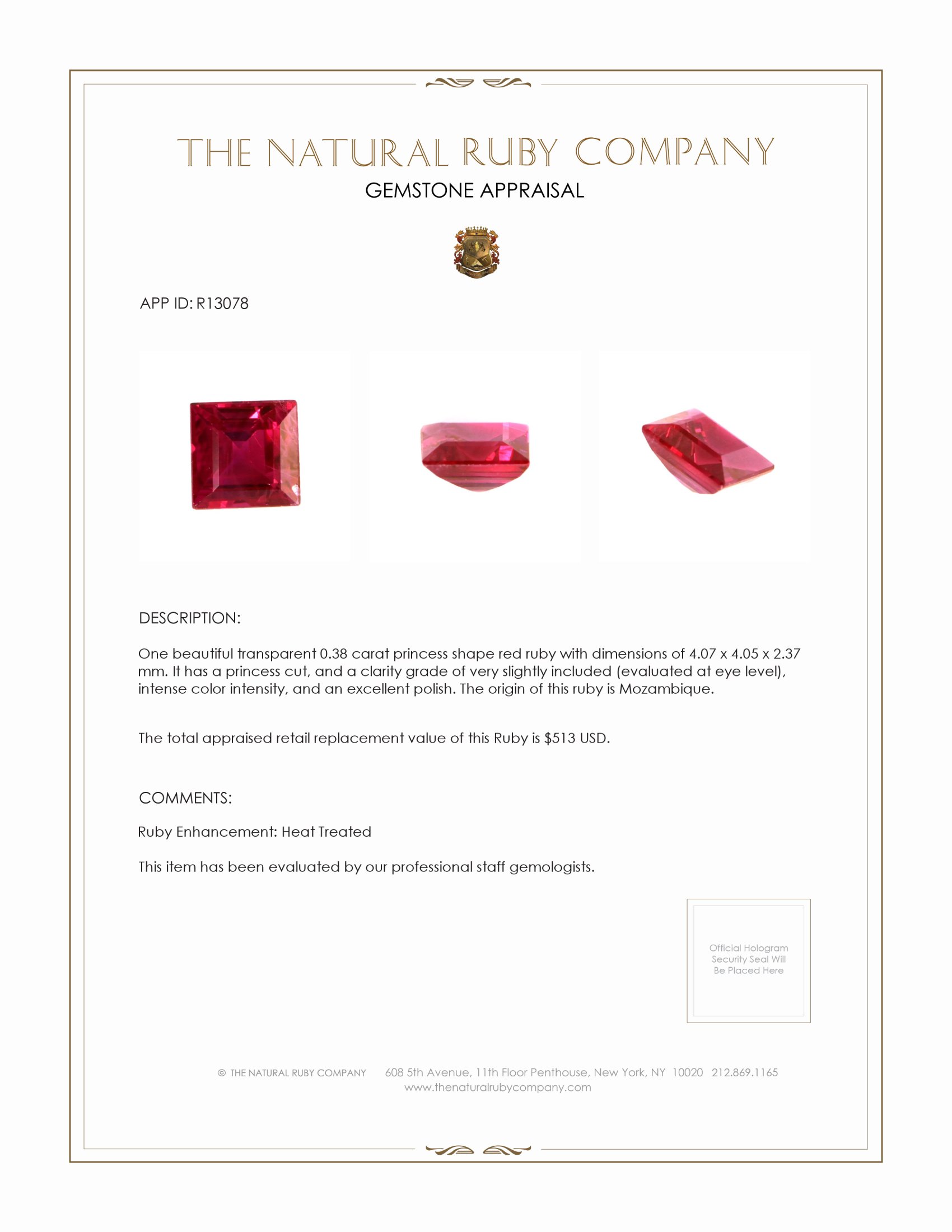 0.38 Ct. Ruby from Mozambique