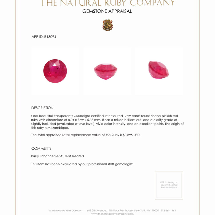 2.99 Ct. Ruby from Mozambique