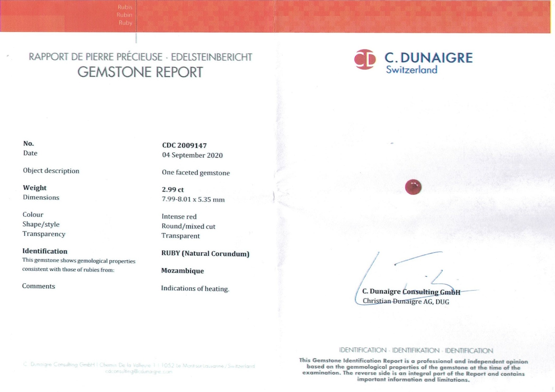 2.99 Ct. Ruby from Mozambique