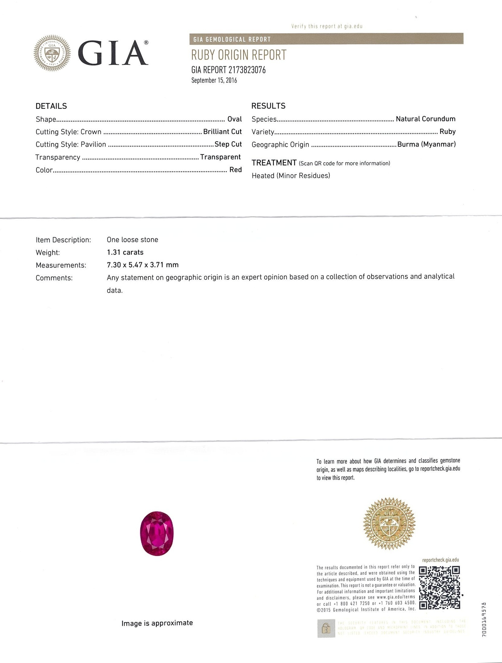 1.31 Ct. Ruby from Burma (Myanmar)