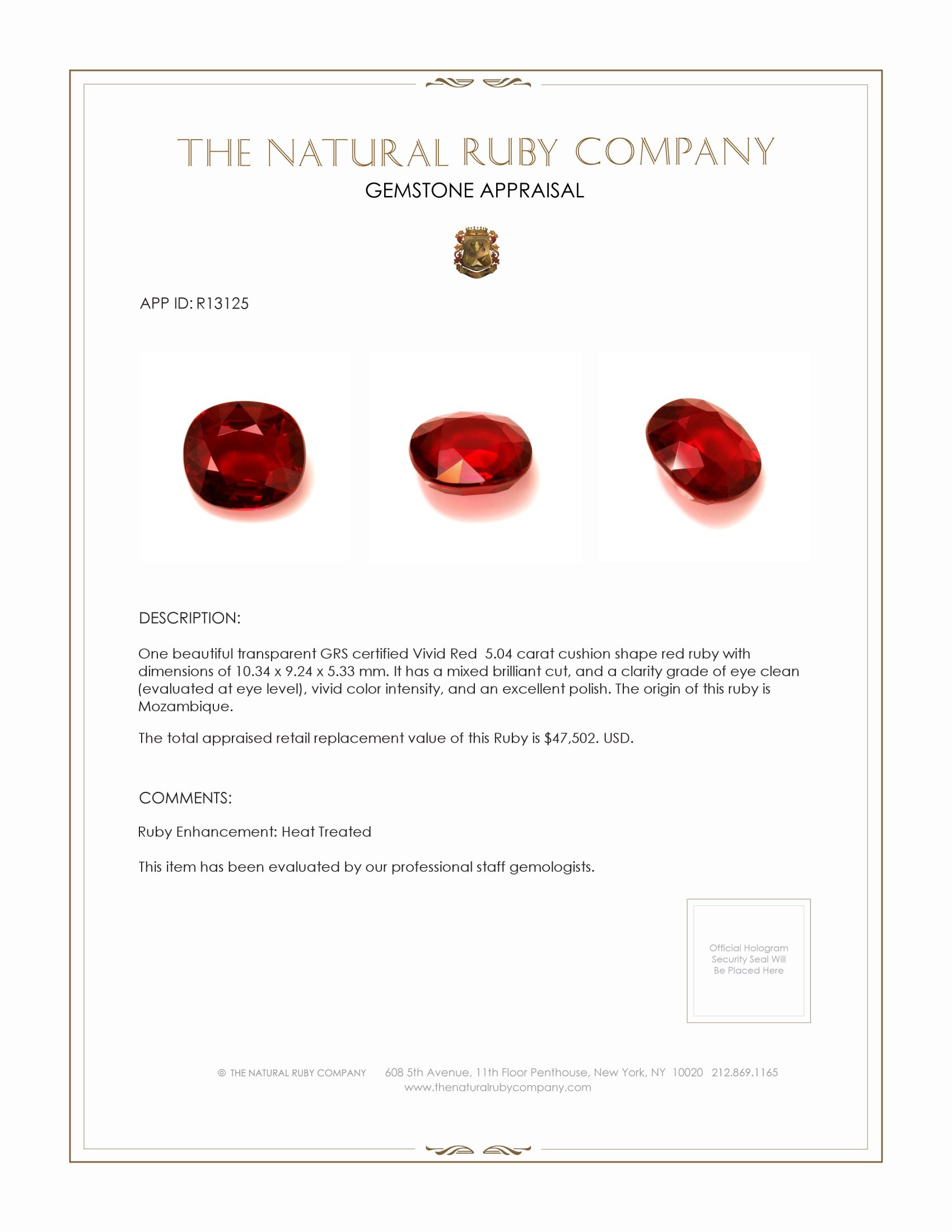 5.04 Ct. Ruby from Mozambique