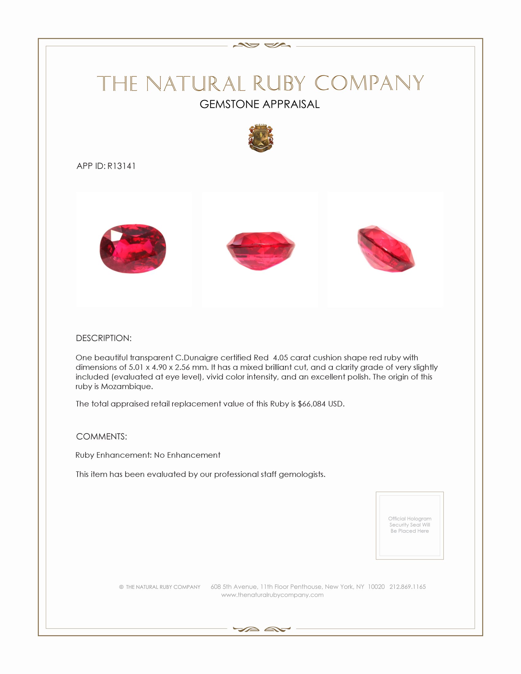 4.05 Ct. Ruby from Mozambique