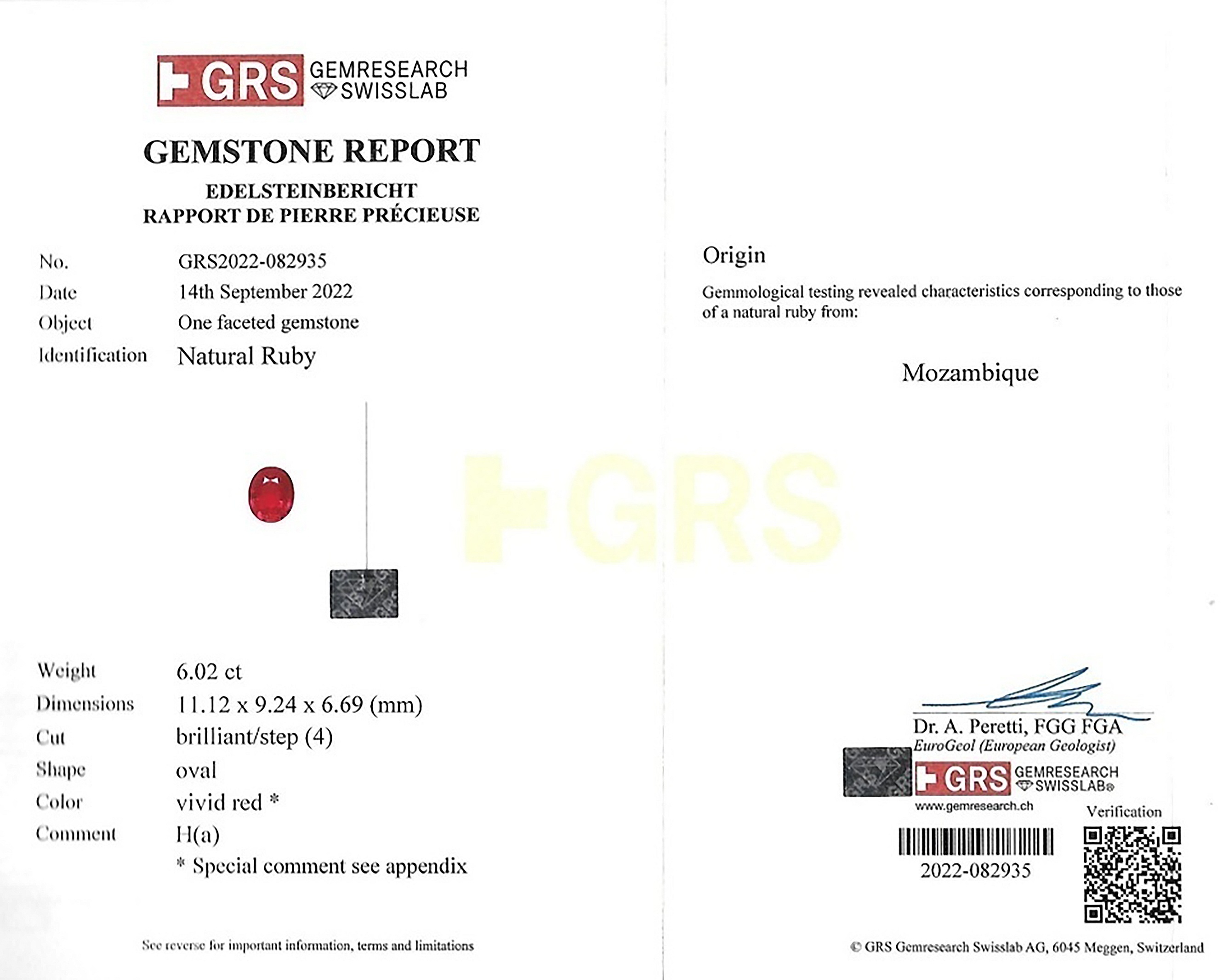 6.02 Ct. Ruby from Mozambique