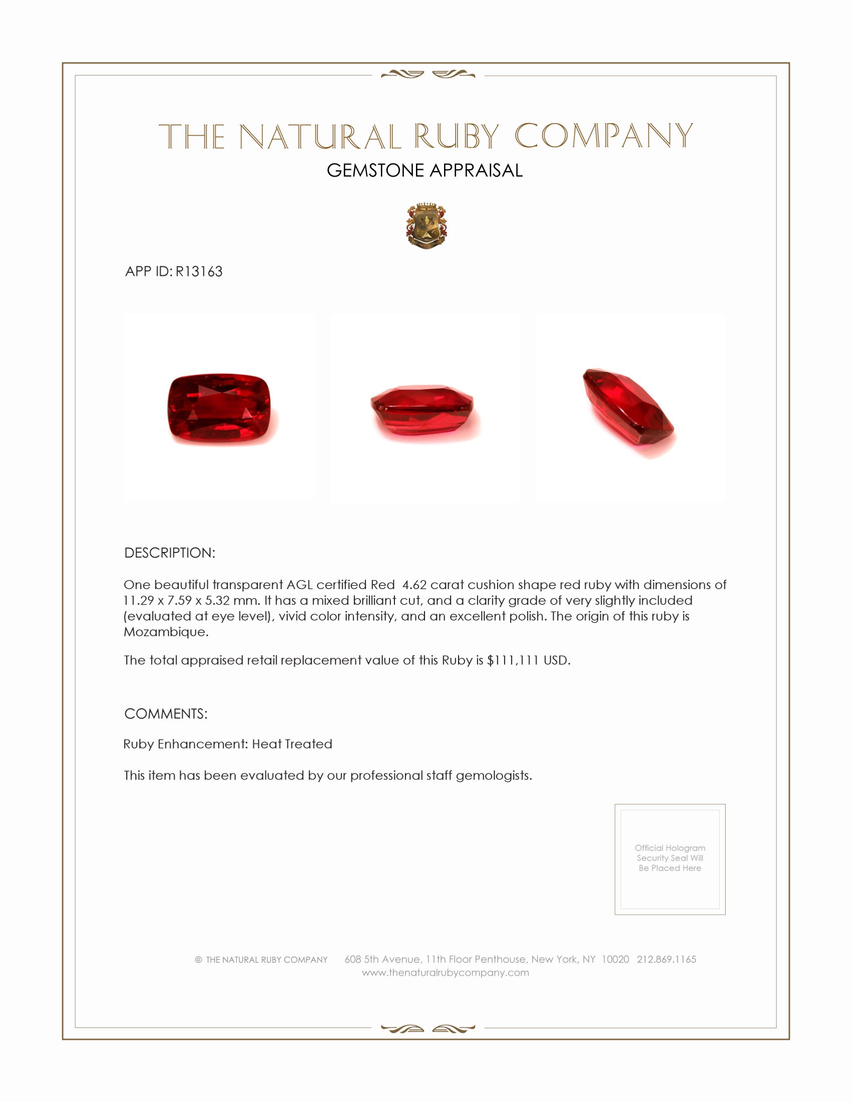 4.62 Ct. Ruby from Mozambique