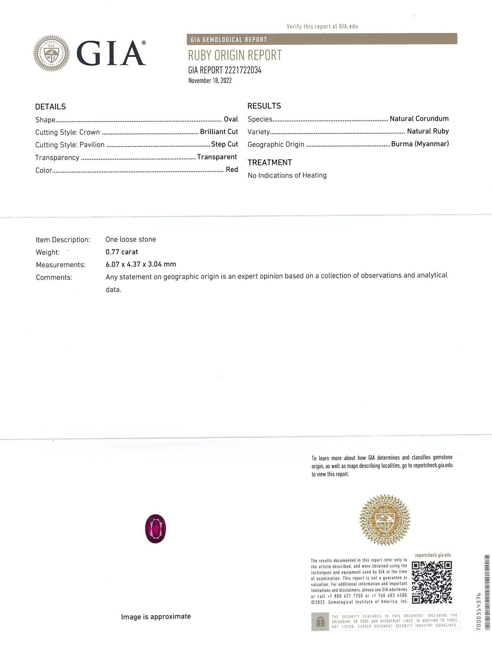 0.77 Ct. Ruby from Burma (Myanmar)