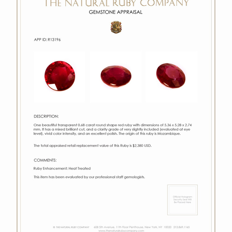 0.68 Ct. Ruby from Mozambique