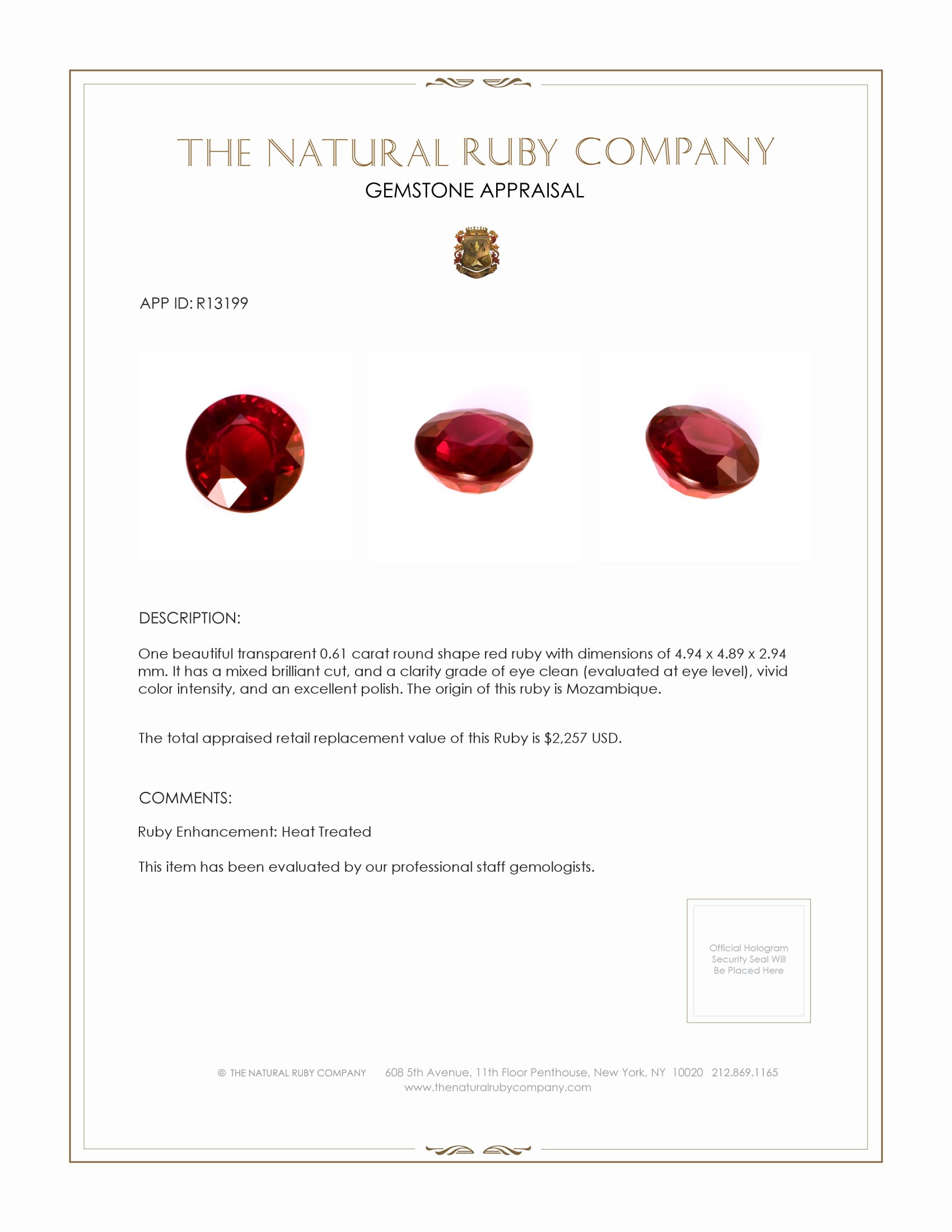 0.61 Ct. Ruby from Mozambique