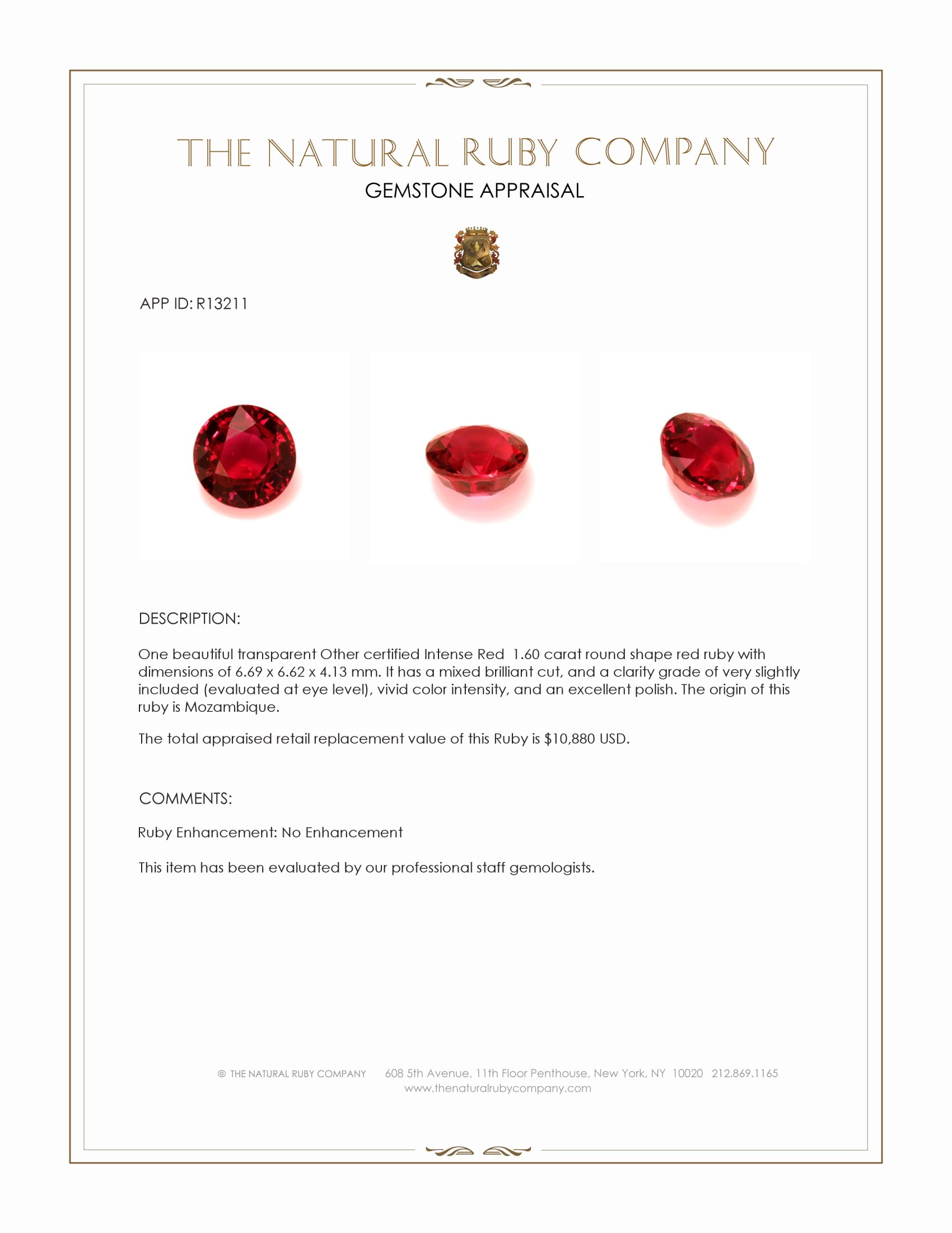 1.60 Ct. Ruby from Mozambique