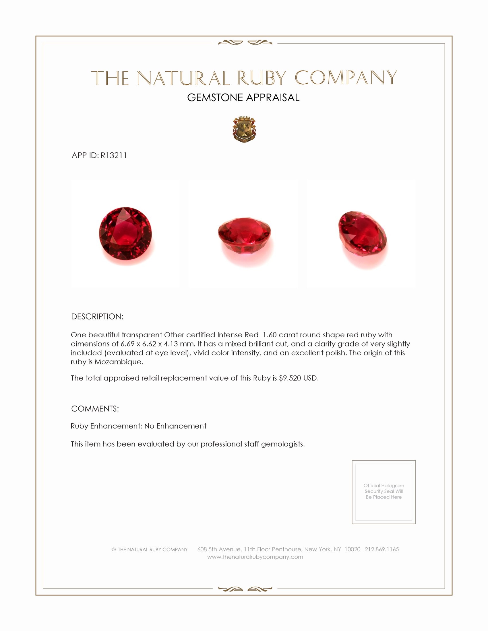 1.60 Ct. Ruby from Mozambique