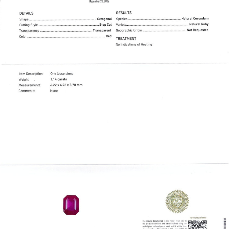 1.14 Ct. Ruby from Mozambique