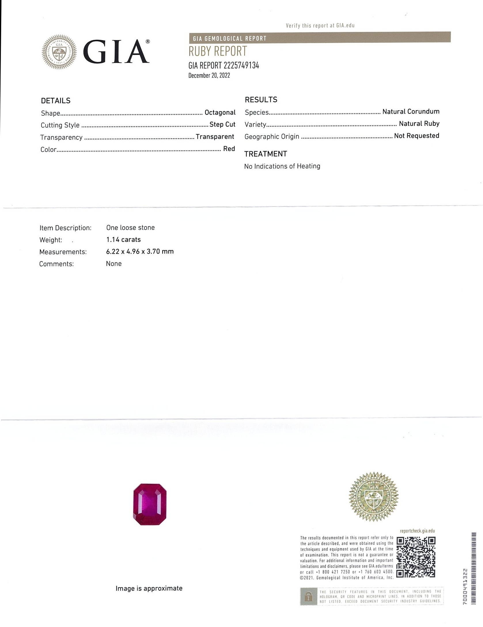 1.14 Ct. Ruby from Mozambique