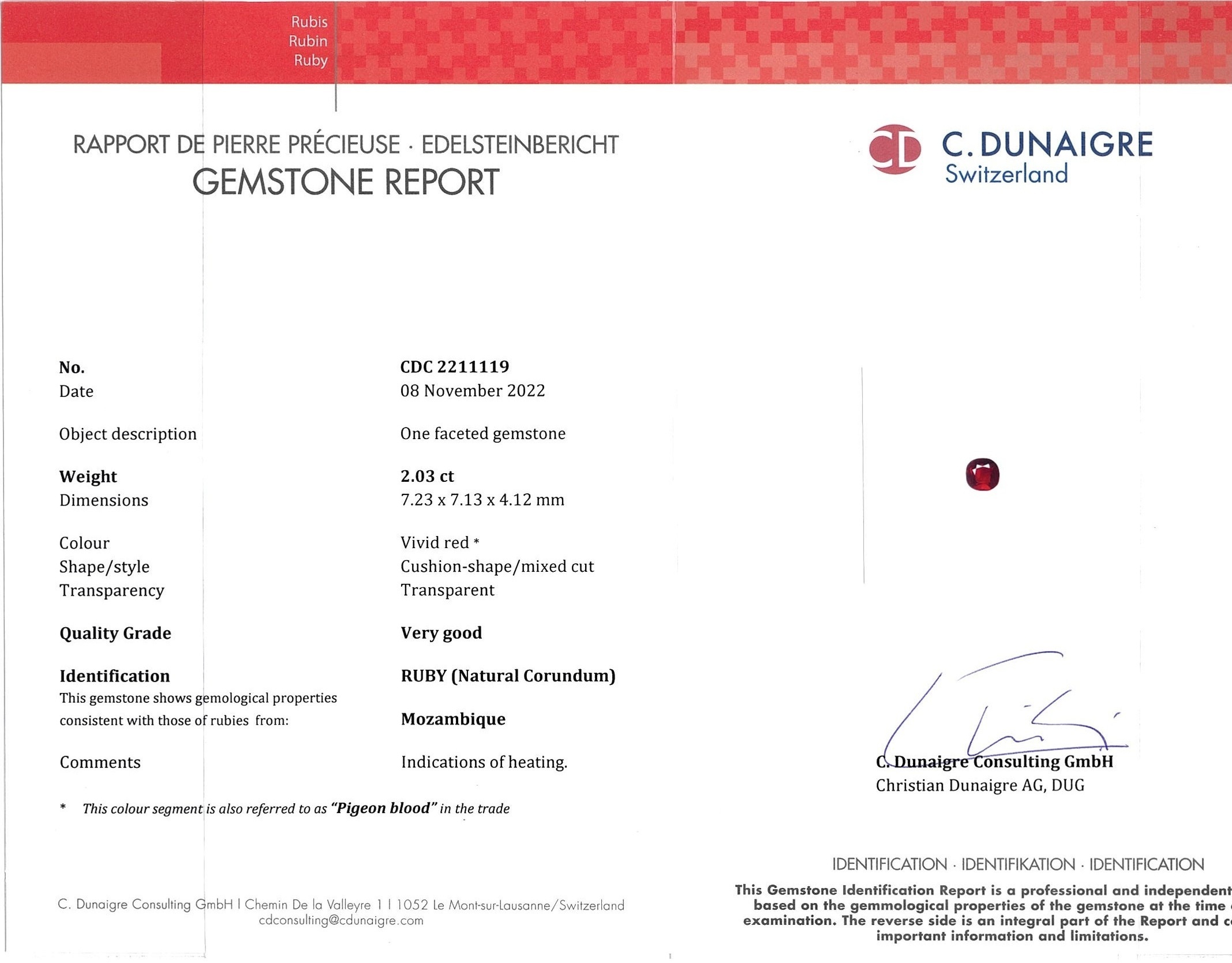 2.03 Ct. Ruby from Mozambique