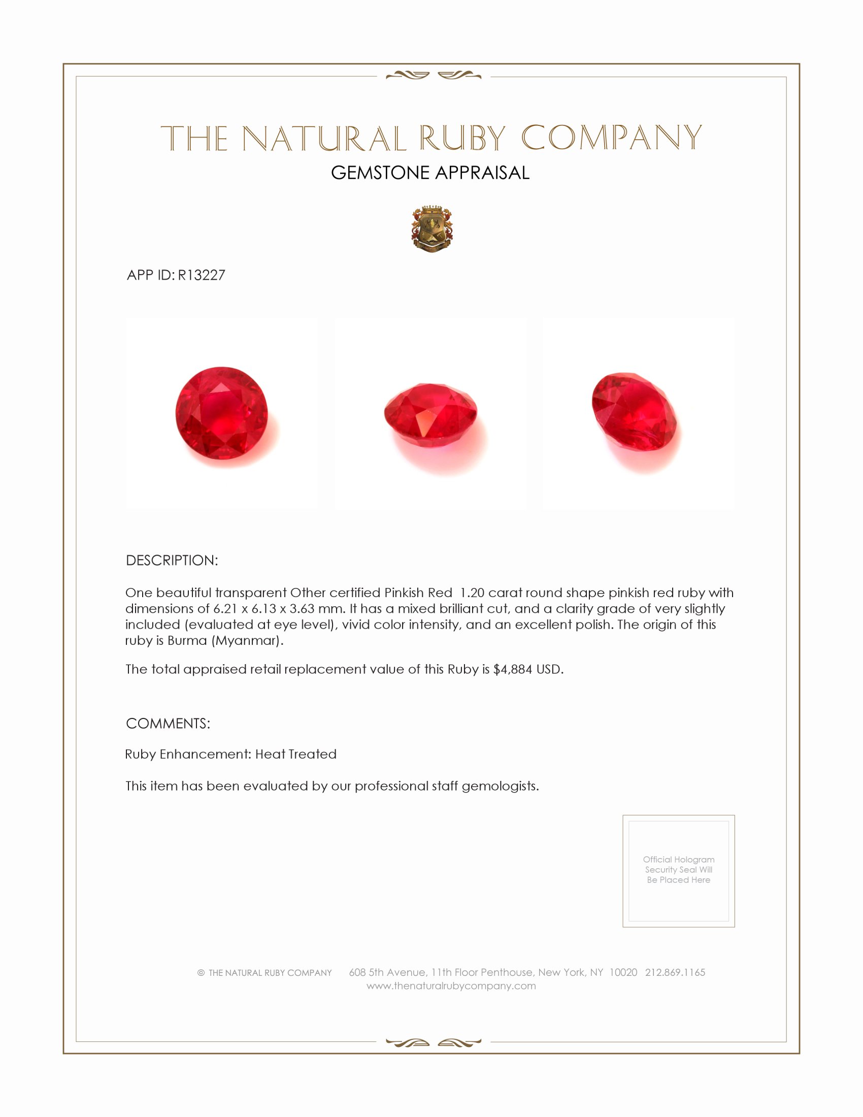 1.20 Ct. Ruby from Burma (Myanmar)