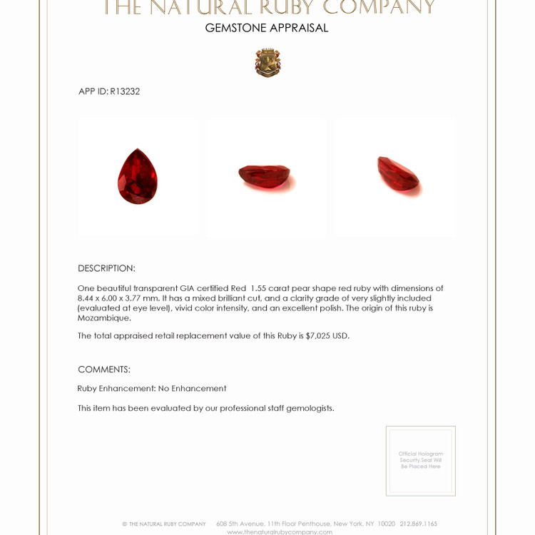 1.55 Ct. Ruby from Mozambique