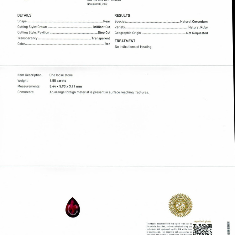 1.55 Ct. Ruby from Mozambique