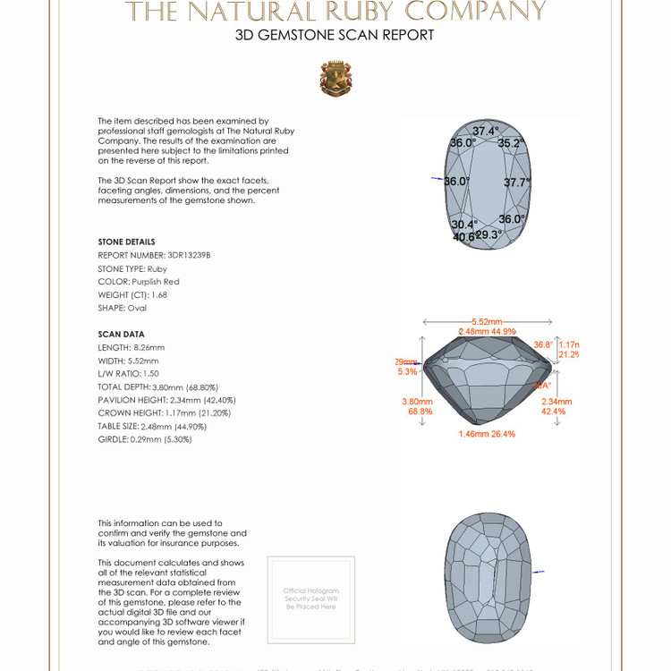 1.68 Ct. Ruby from Burma (Myanmar)