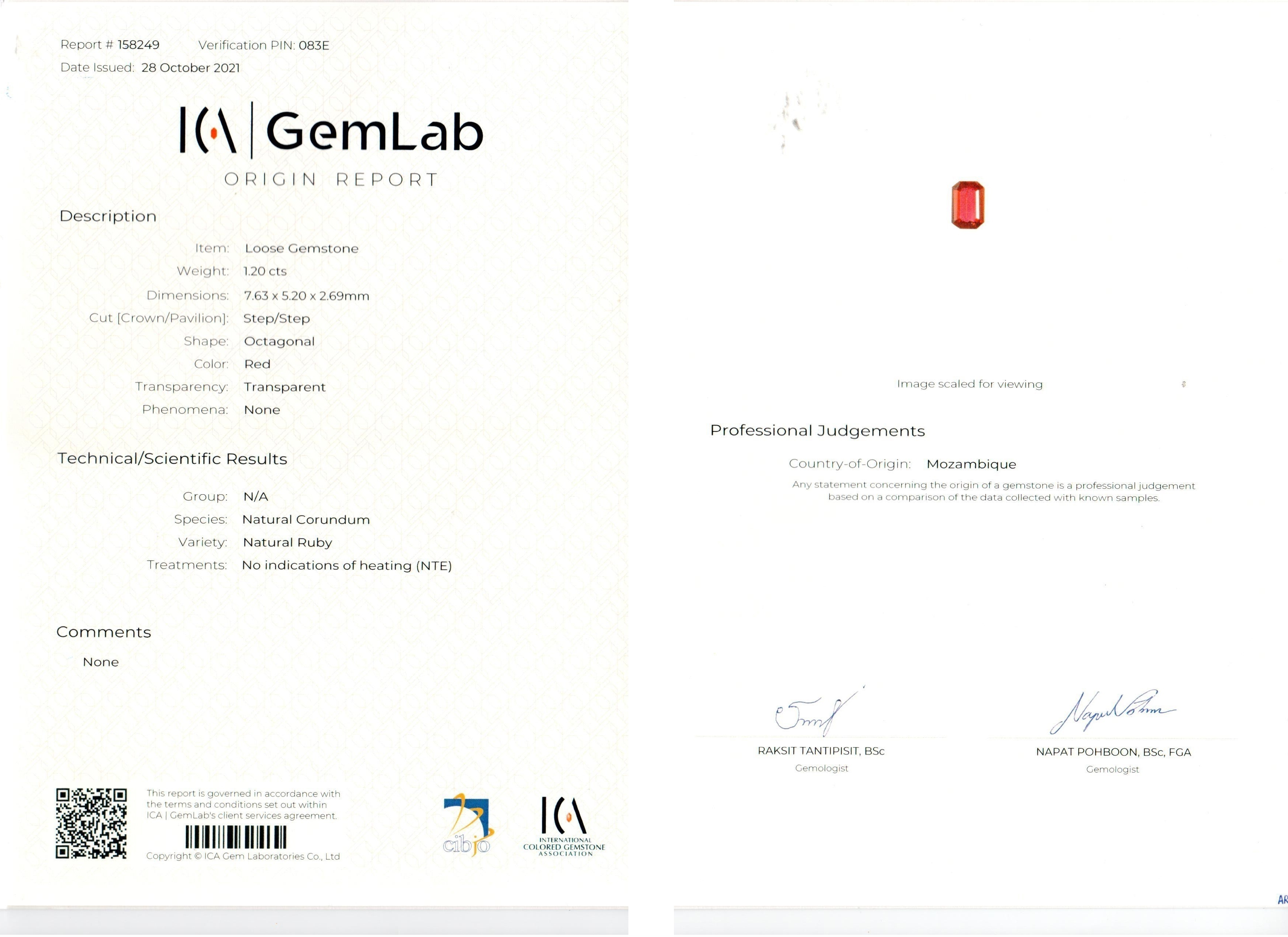 1.20 Ct. Ruby from Mozambique