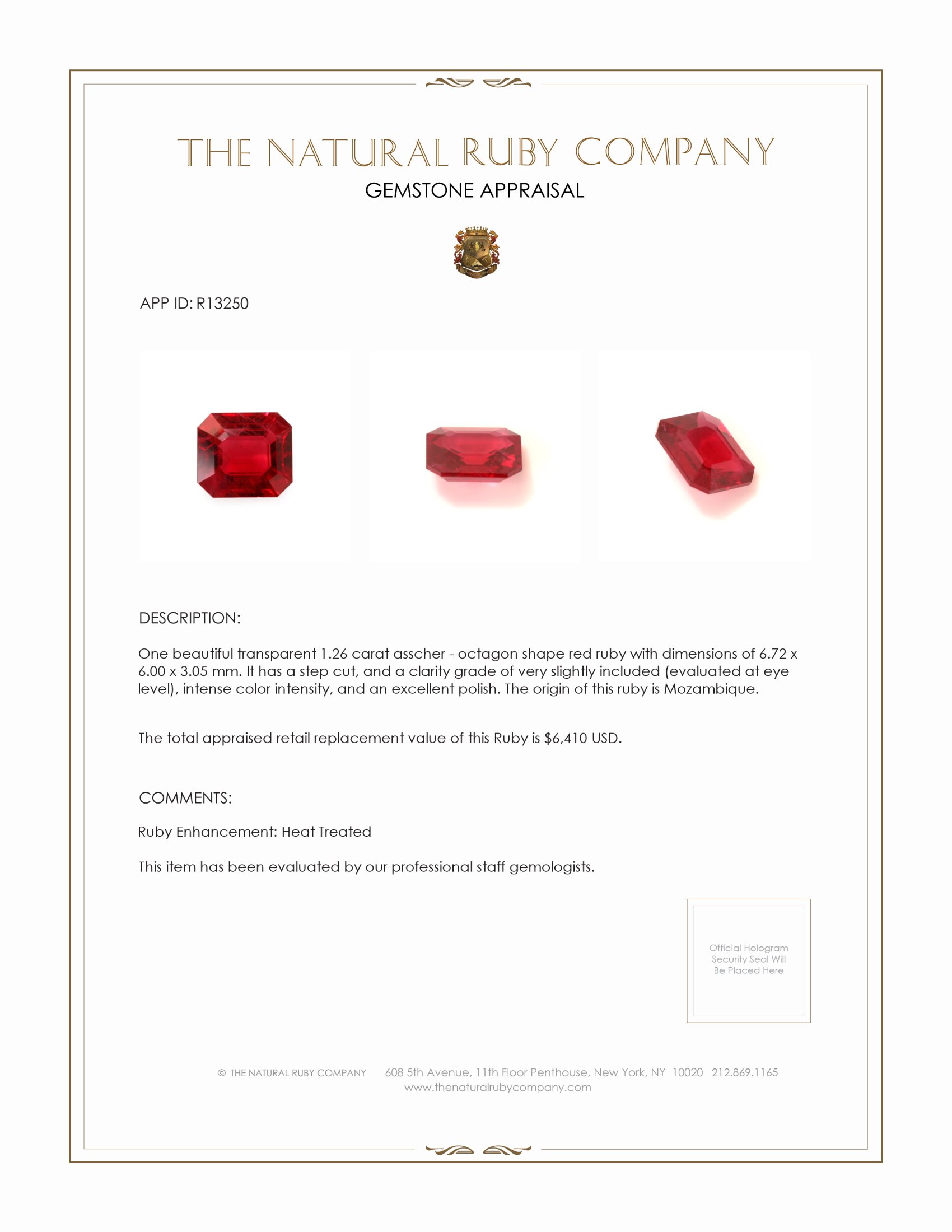 1.26 Ct. Ruby from Mozambique