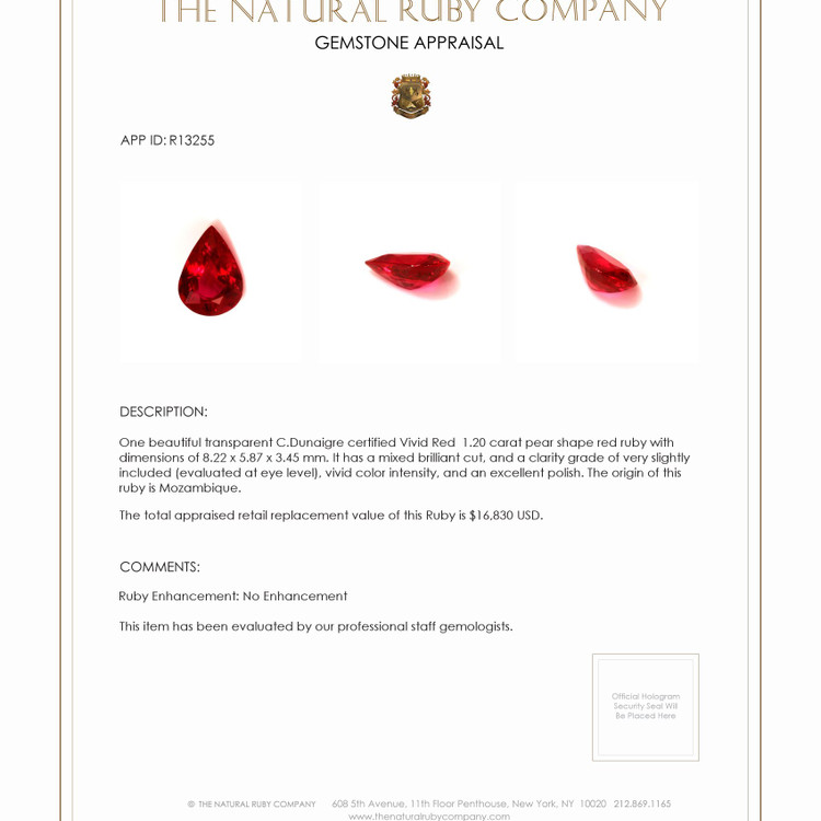 1.20 Ct. Ruby from Mozambique