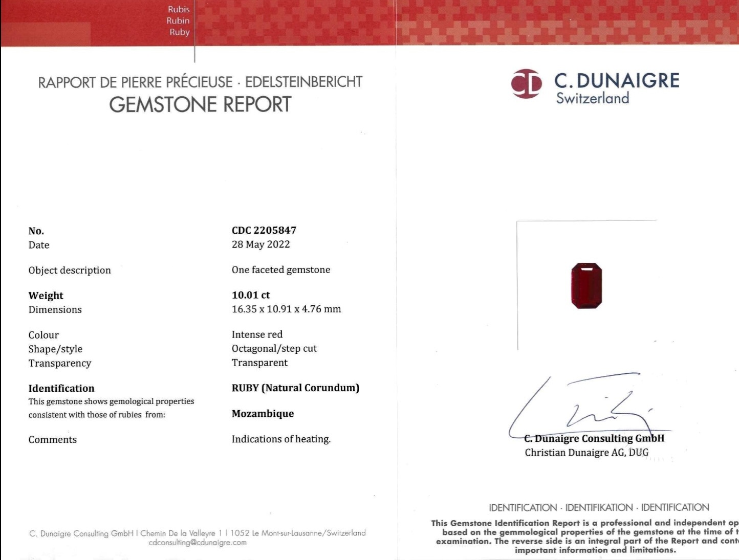 10.01 Ct. Ruby from Mozambique