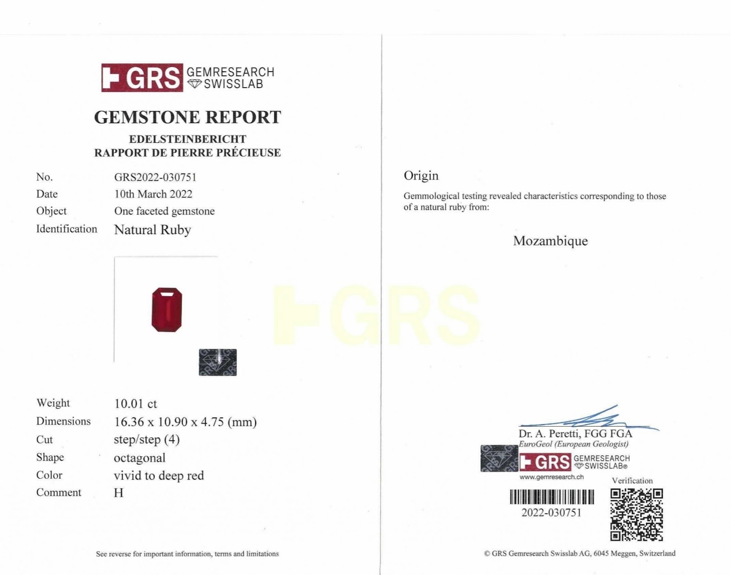 10.01 Ct. Ruby from Mozambique