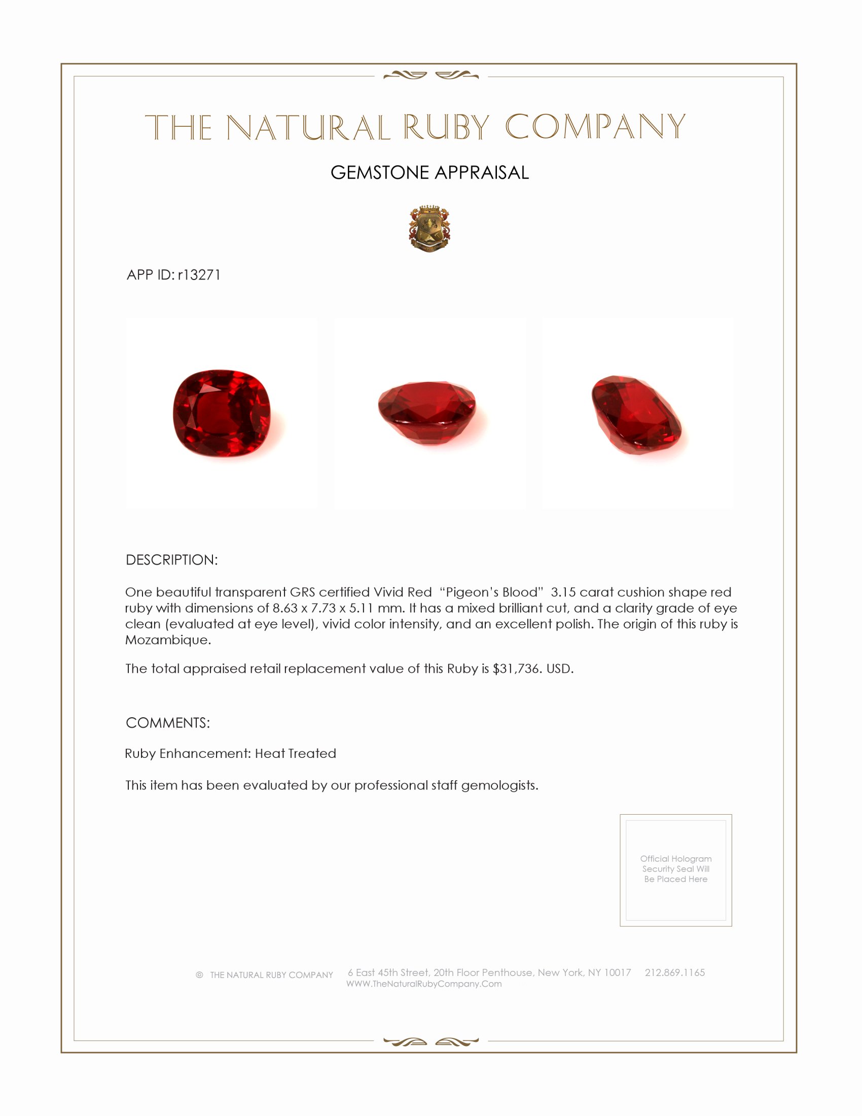 3.15 Ct. Ruby from Mozambique