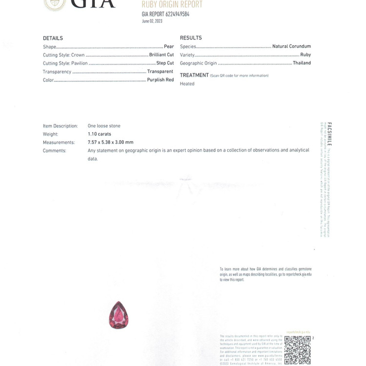 1.10 Ct. Ruby from Thailand