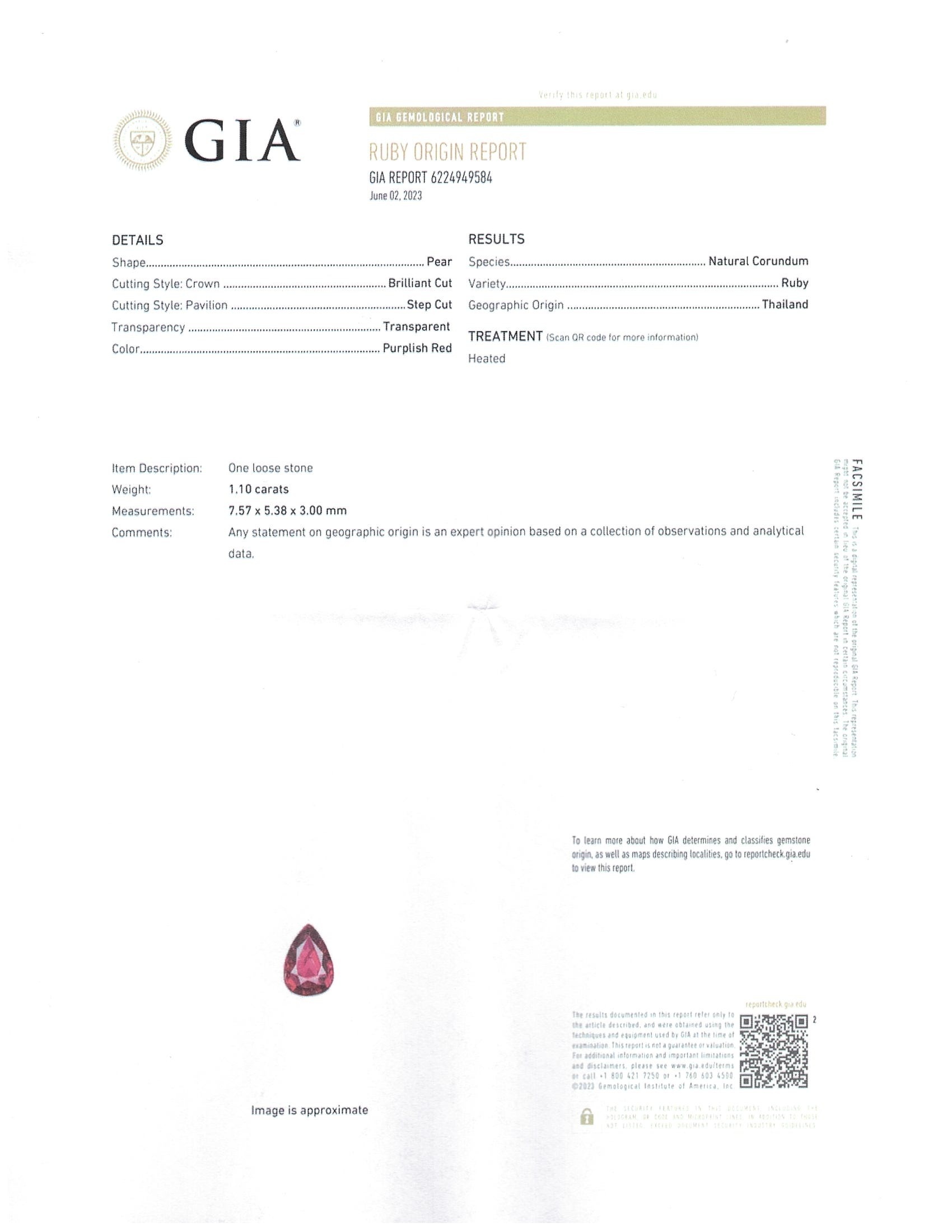 1.10 Ct. Purplish Red Ruby from Thailand