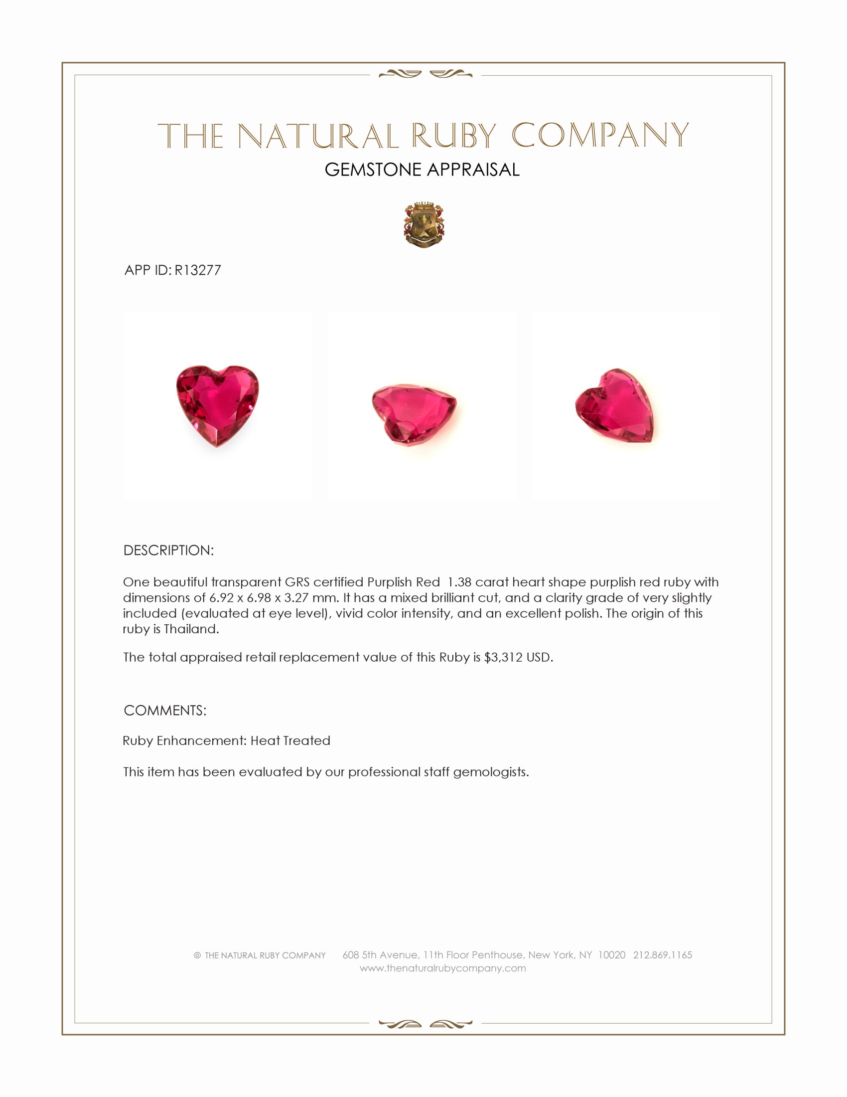 1.38 Ct. Purplish Red Ruby from Thailand