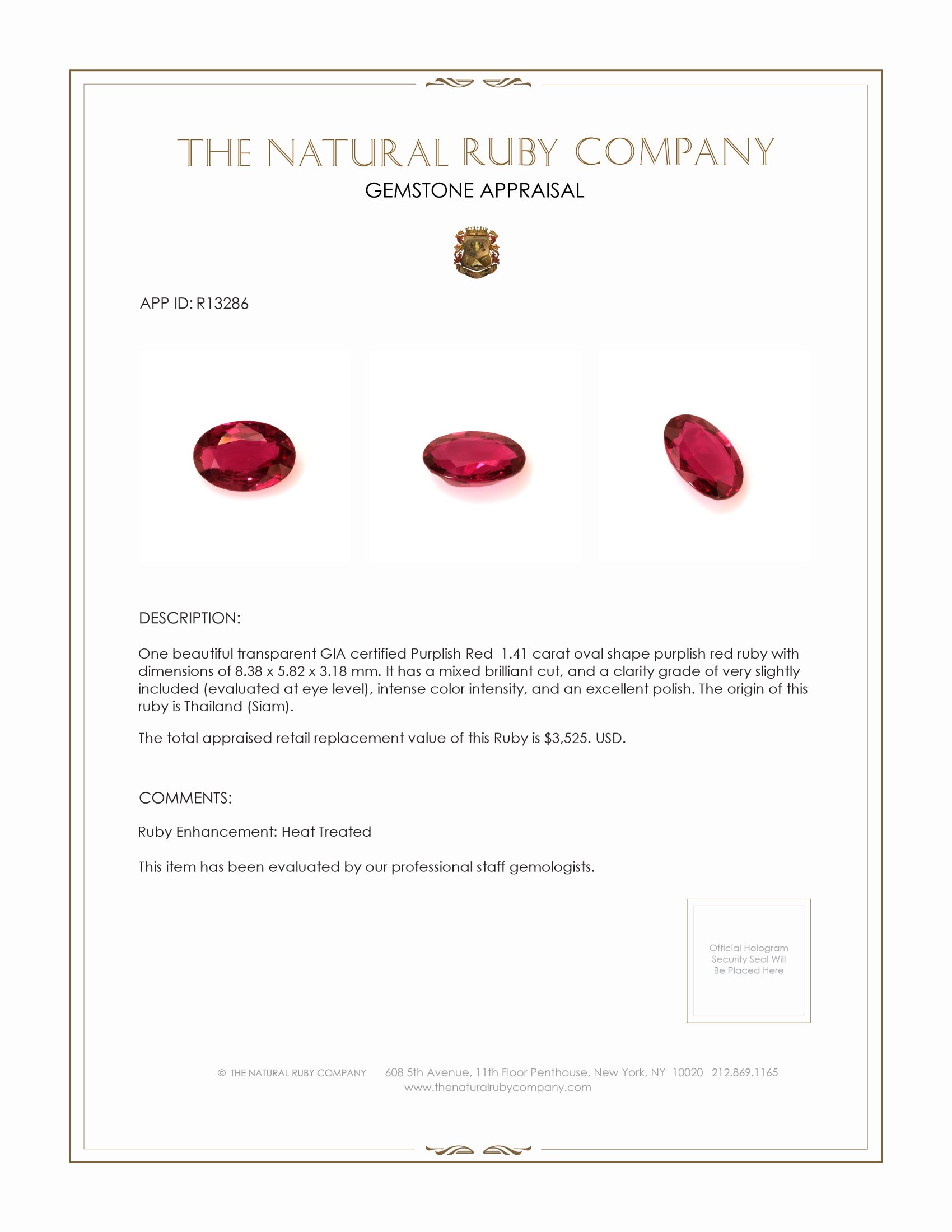 1.41 Ct. Ruby from Thailand