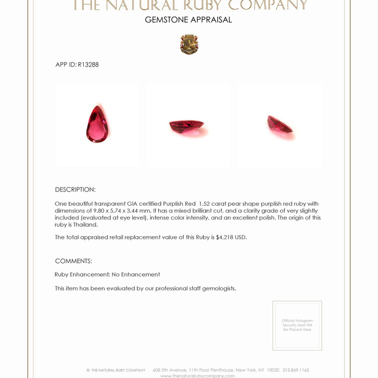 1.52 Ct. Ruby from Thailand