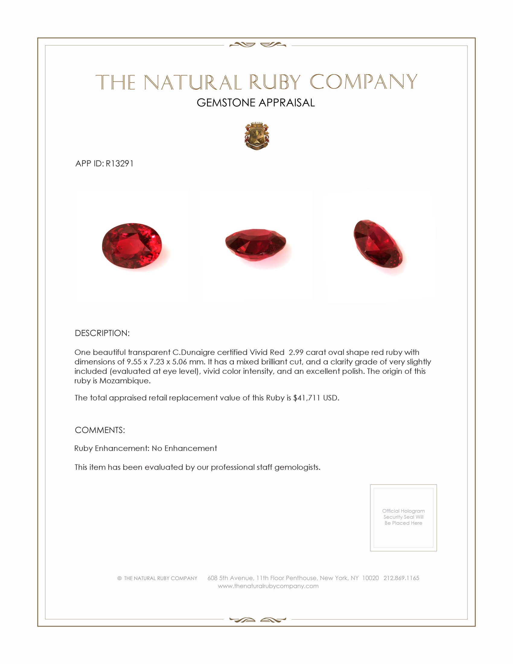 2.99 Ct. Ruby from Mozambique