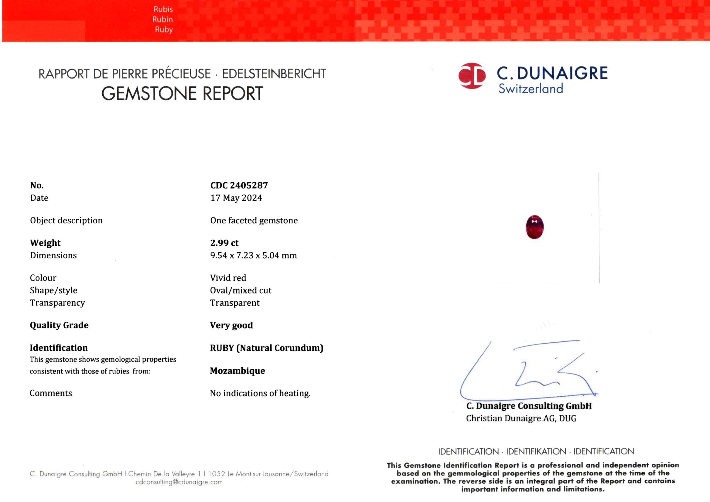 2.99 Ct. Ruby from Mozambique