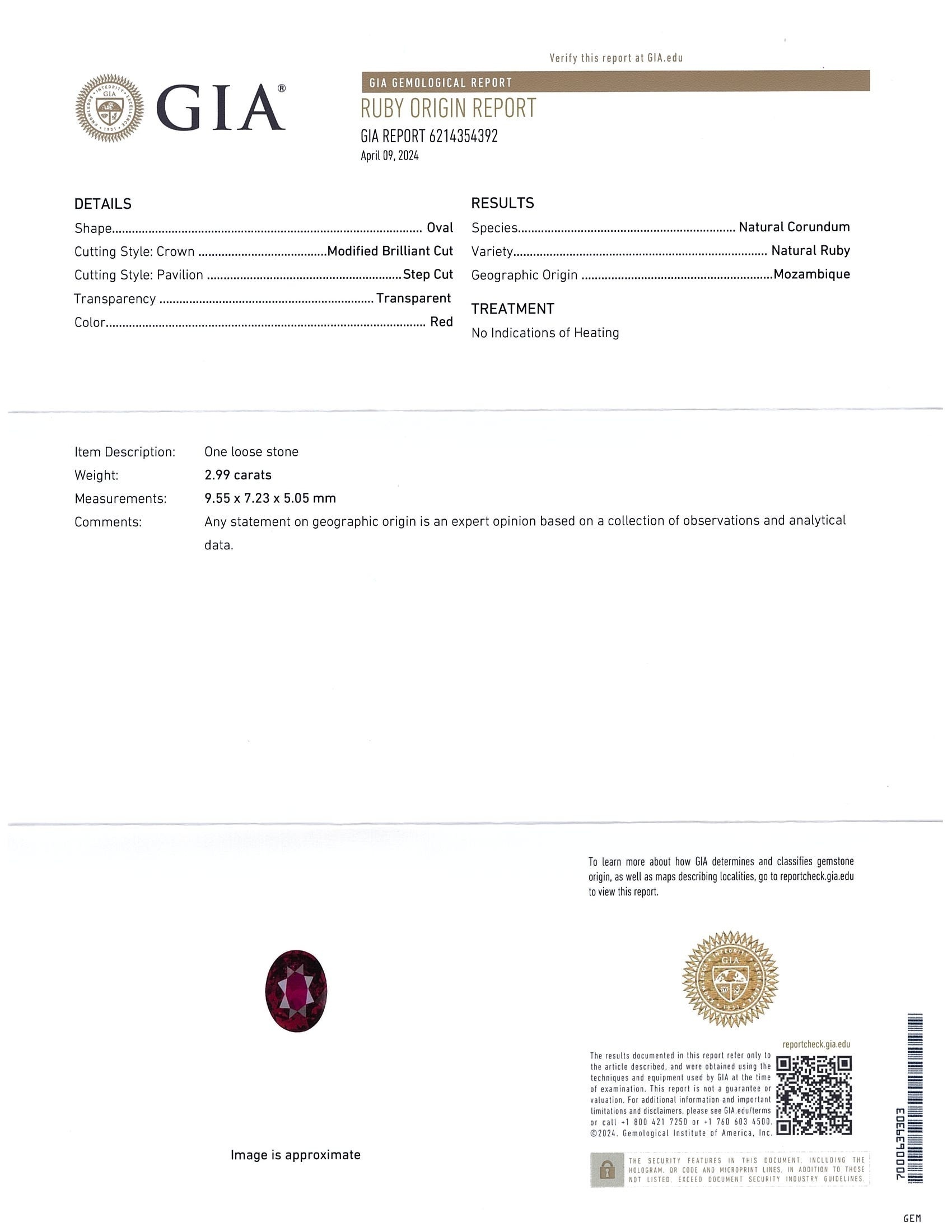 2.99 Ct. Ruby from Mozambique