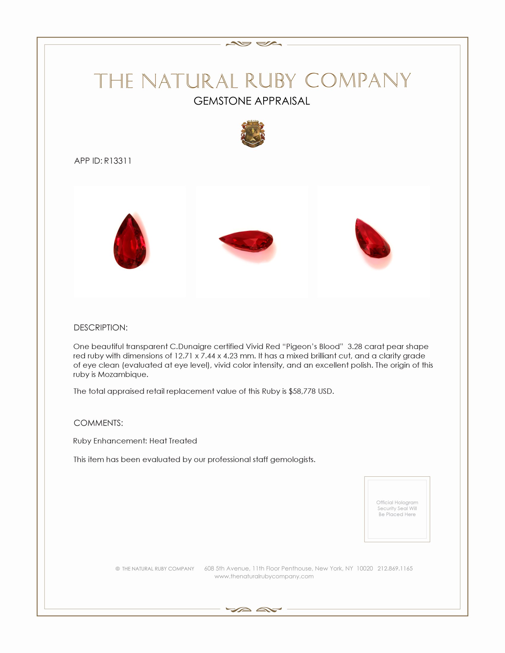 3.28 Ct. Ruby from Mozambique